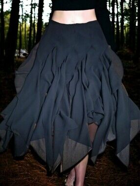 Vintage 90s Y2K Black Asymmetrical Layered Handkerchief Hem Fairy Skirt Size 10